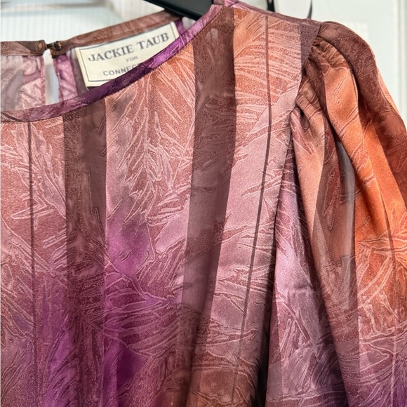 Vintage Jackie Taub ILGWU Dress Purple Orange Sheer Overlay Puff Sleeve Small - Picture 4 of 7